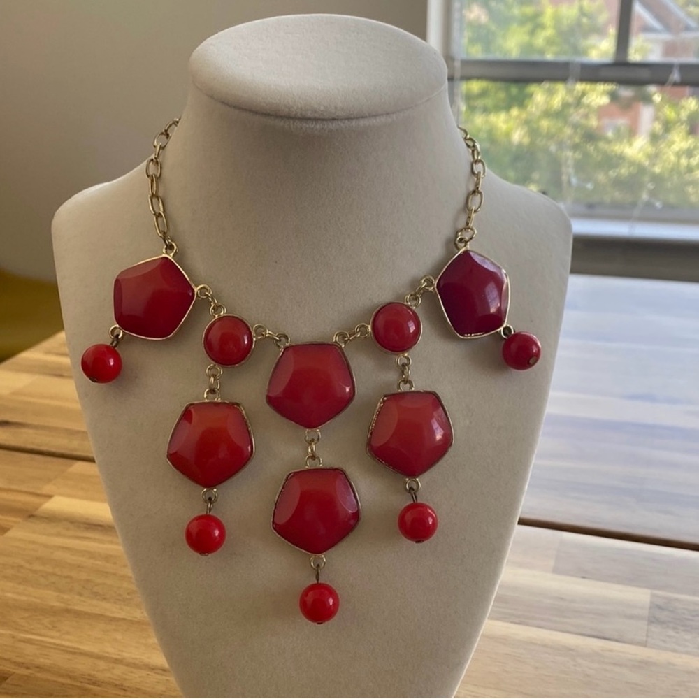 Vintage Red Stone Multi Layer Statement Necklace - image 1